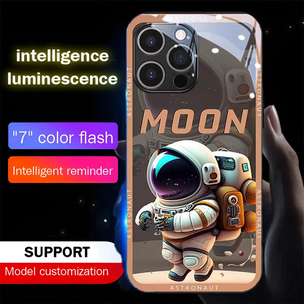2025 Cool Spaceman Design LED Light Up Phone Case Glowing Back Cover For iPhone Air 17 16 E 15 14 13 12 11 Pro Max XR XS Plus