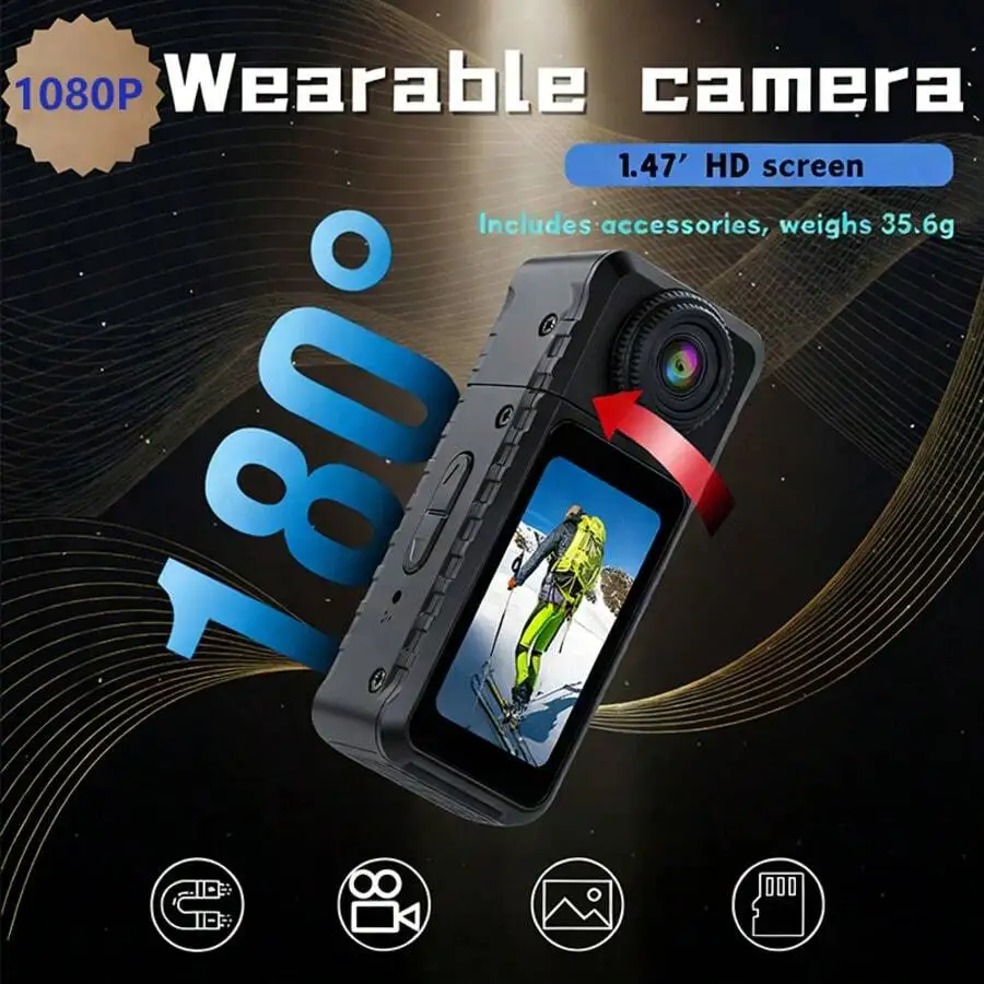 1080P FHD 180° Rotating Thumb POV Camera, Supports SD Card Storage - Portable Pocket Video Blogging Camera For Outdoor Shooting,