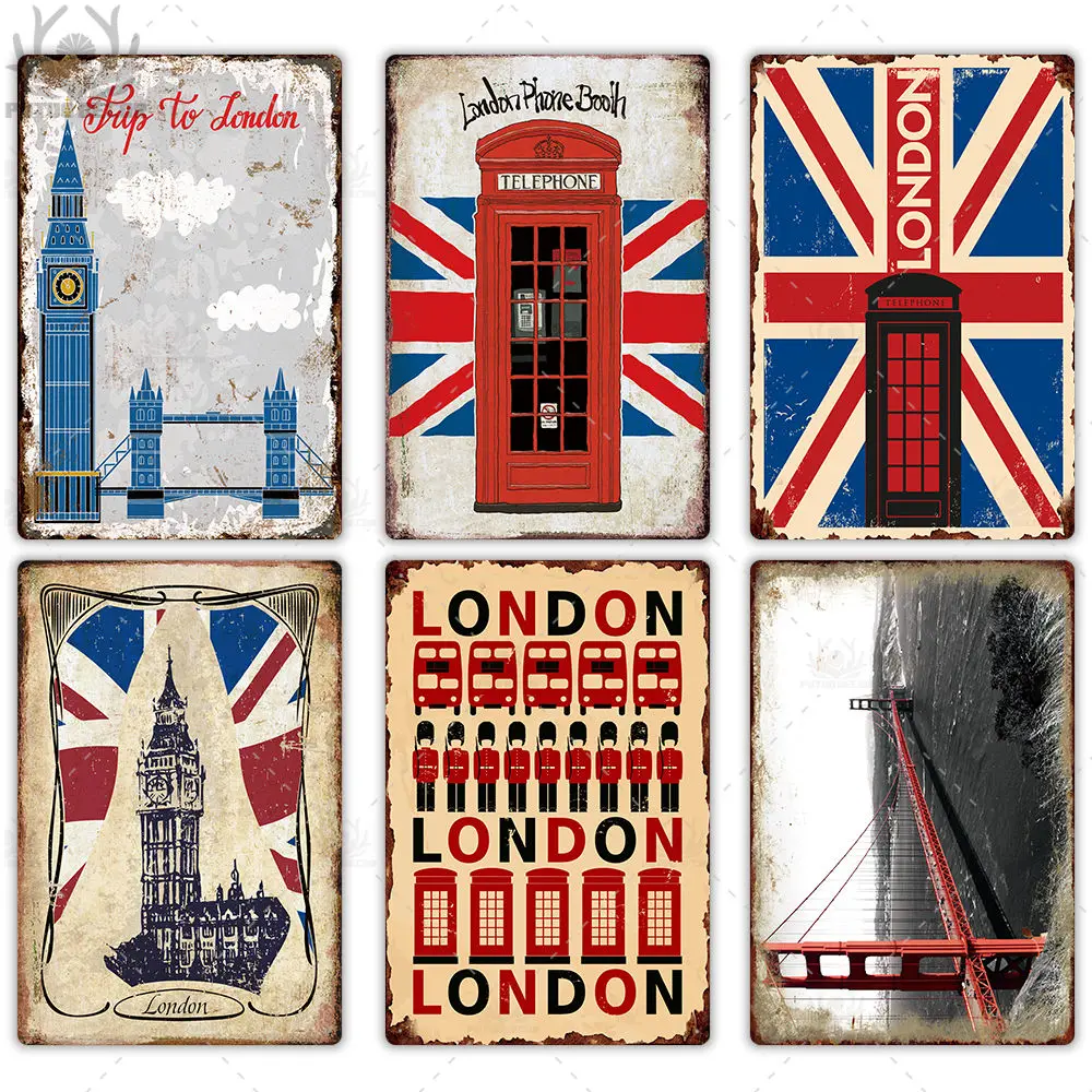 London Vintage Metal Poster Plaque Metal Vintage British Coffee Bar House Home Living Room Decorative Wall Decor Metal Tin Sign