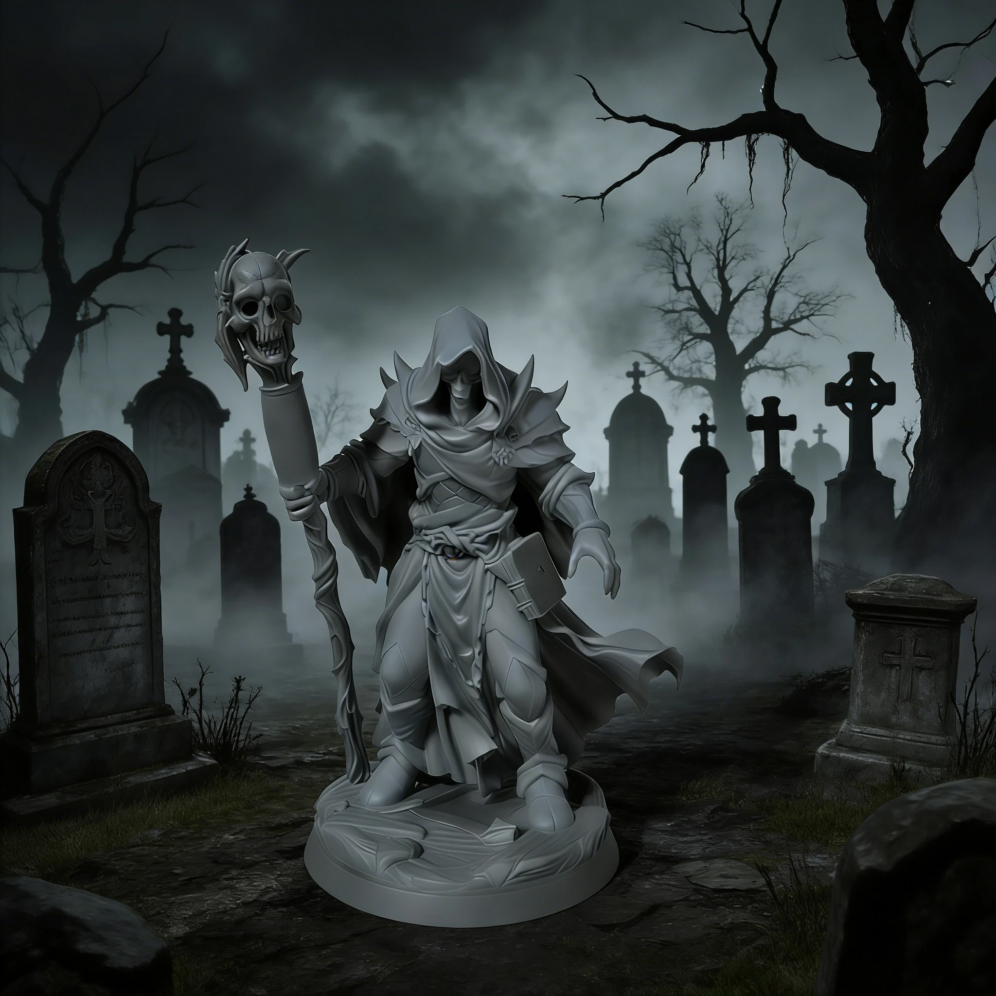 3D Printed Necromancer Model, High-Precision Unpainted White Model, Tabletop Game War Chess Piece, Hand-Painted Dark Wizard Figure, DIY Materials, Dark-Style Tabletop Ornament view 5