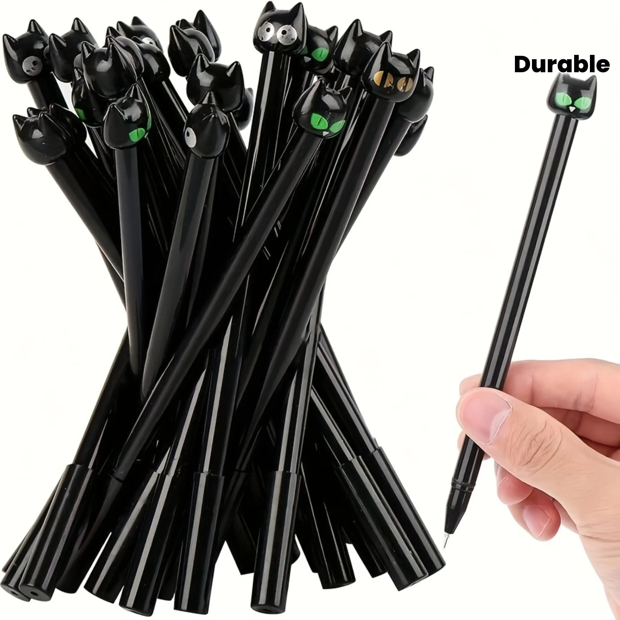 

10pcs Cute Cartoon Black Cat Gel Pens, 0.5mm Fine Point, Black Ink, Durable Plastic Body with Decorative Cat Topper