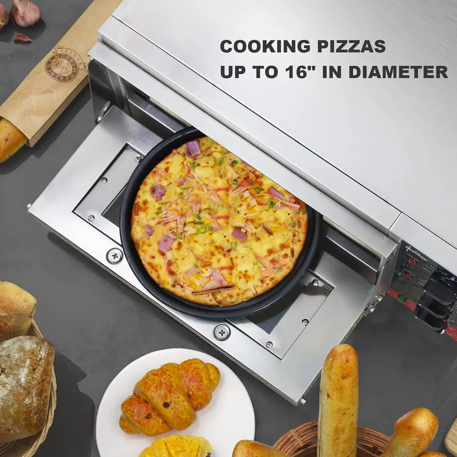 ETL listed Commercial 16 inch Countertop Electric Pizza Oven with pizza stone, Multipurpose Indoor Pizza oven for Restaurant