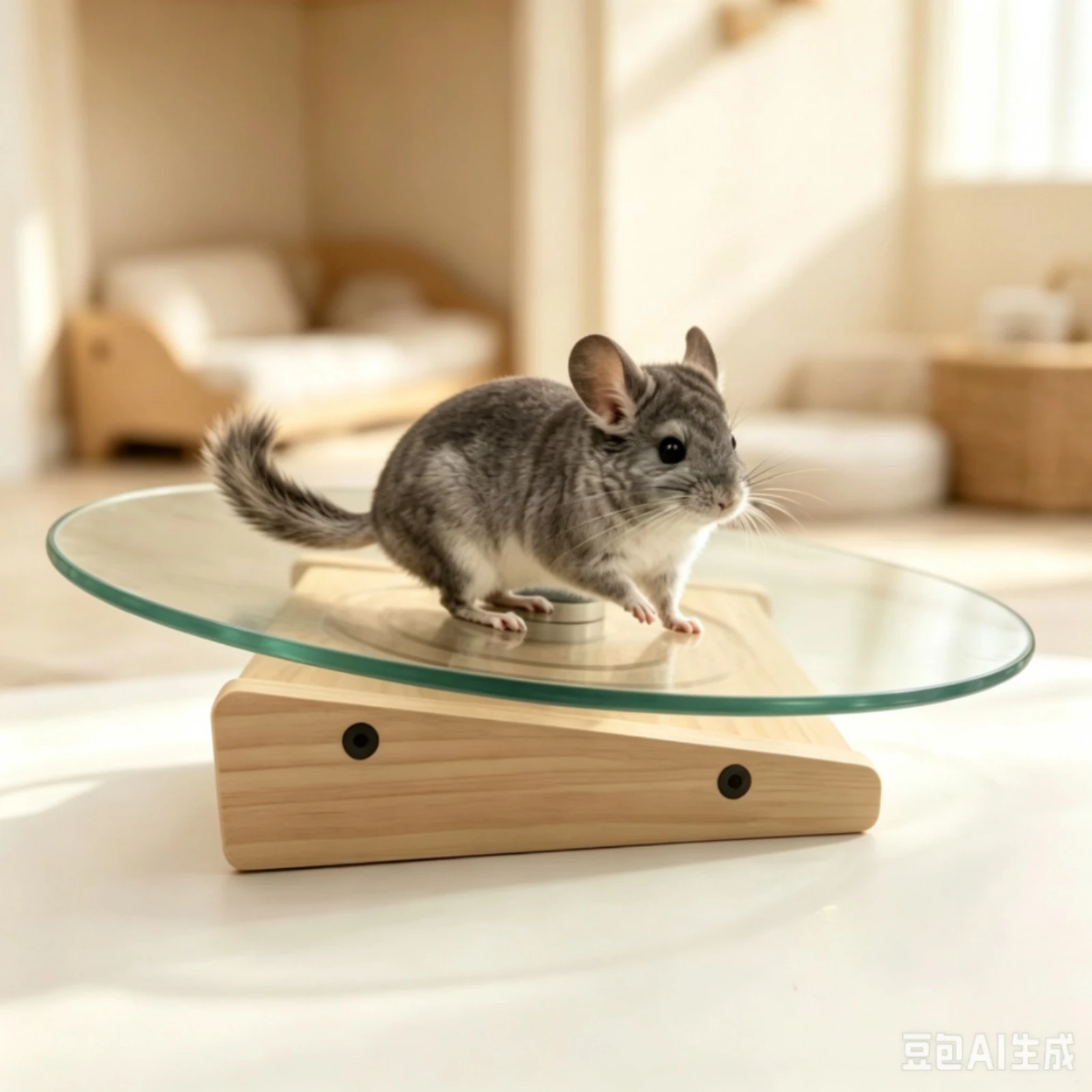 Imagen 7: Plataforma de ejercicio de baja altura para chinchillas con base de madera, rueda estable para chinchillas con soporte, superficie lisa