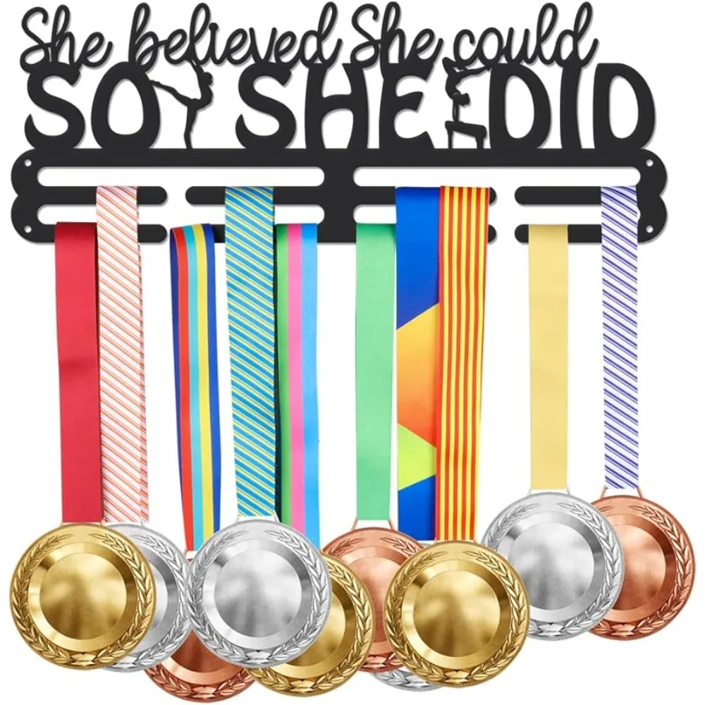 

Gymnastics Balance Beam Medals Display Rack She Believed She Could So She Did Medal Holder Iron Wall Mounted Hooks Hanging Medal