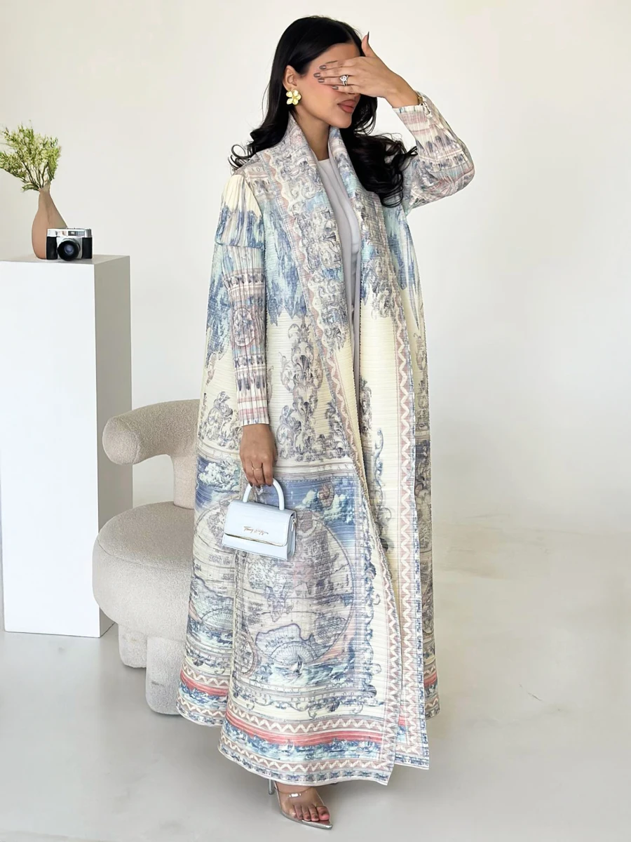 Arabian Dubai Pleated Robe Coat For Women Formal Fashion Clothing Luxury Evening Long Robe Female Plus Size Long Sleeves Coats