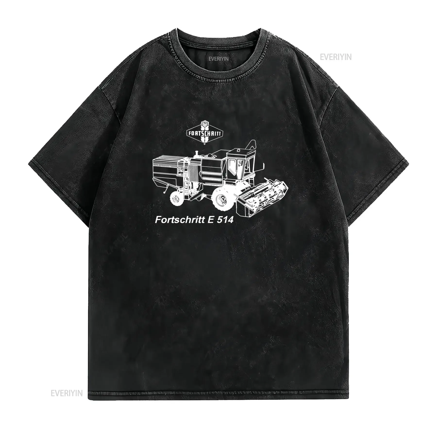 Vintage Black White Line Art Fortschritt E 514 Combine Harvester Casual T Shirt vintage Washed designer clothes graphic Stylish