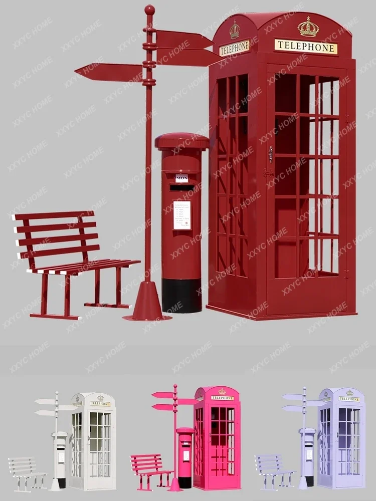 wrought iron phone booth mailbox street sign bench Internet celebrity store decoration floor ornament photography prop model