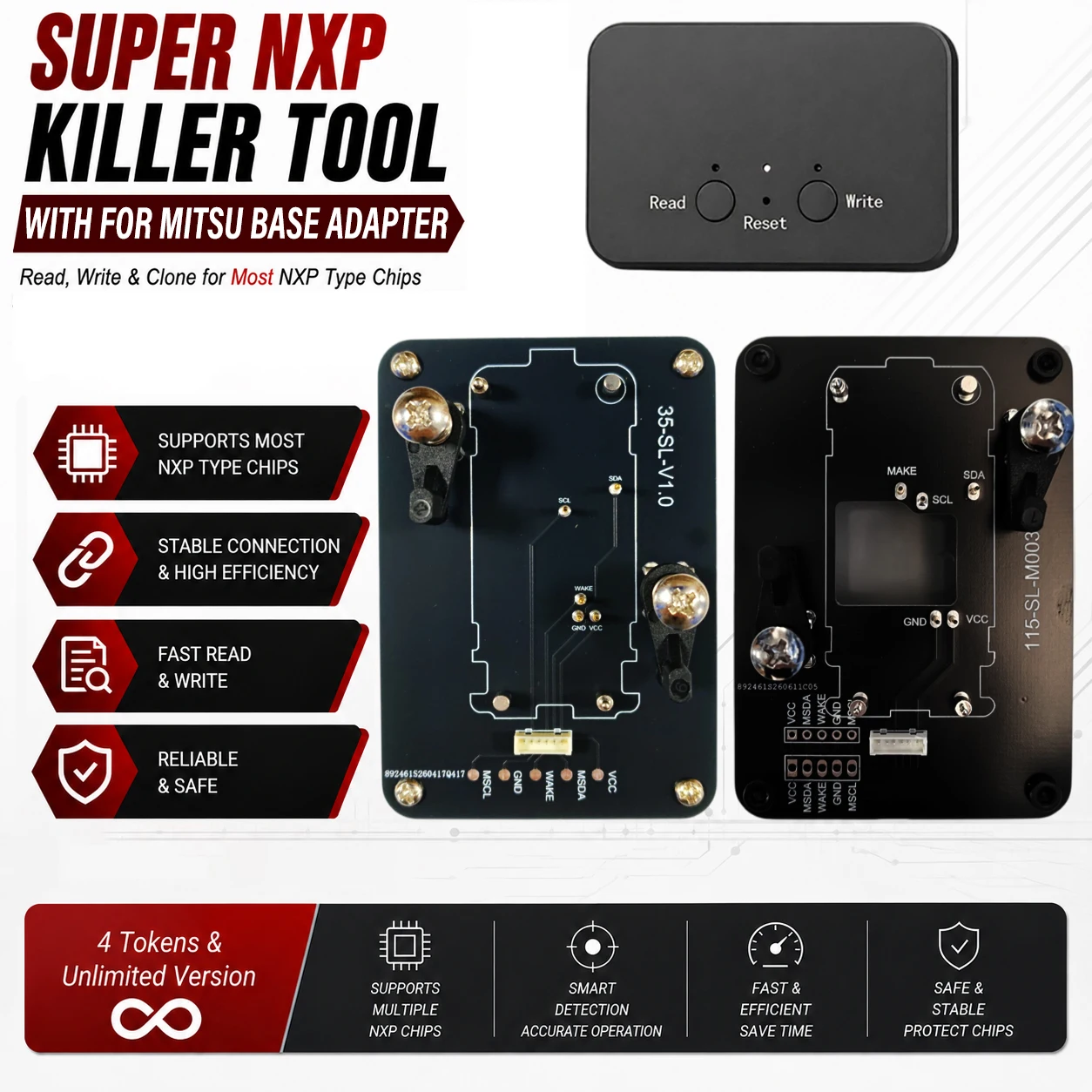 For Mits Key All NXP-Chip Smart Keys Clones 4 Tokens & Unlimited Version Super NXP Killer Read Copy Device With Adapter Base