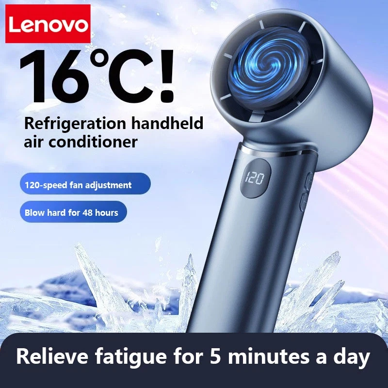 Lenovo Portable Handheld Mini Rechargeable Fan Digital Display Long Lasting Battery Quiet Personal Pocket Cooling Electric Fan