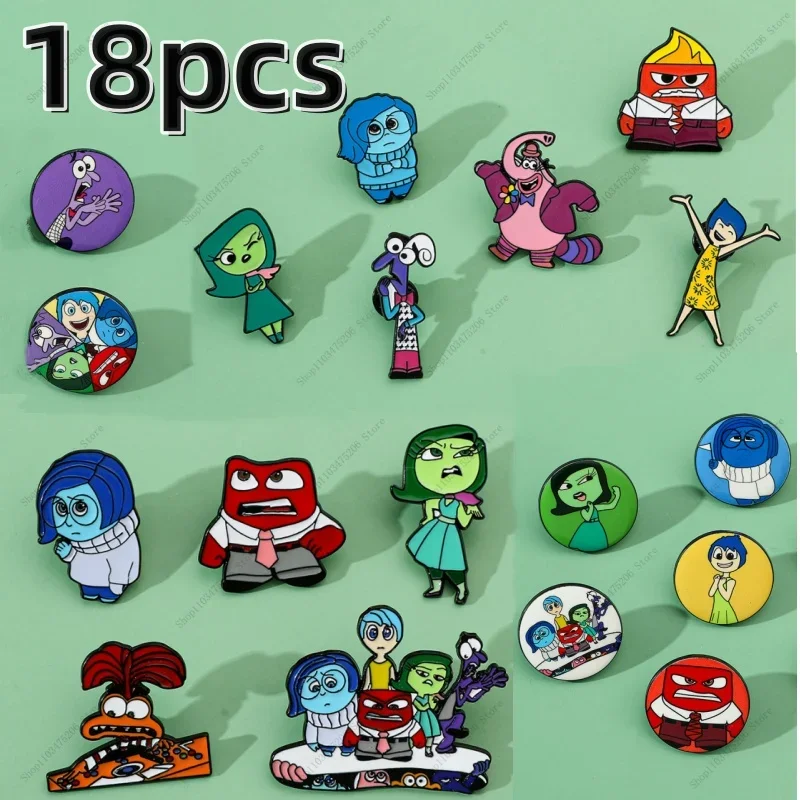 Set Disney Inside Out 2 Creative Metal Lapel Pin Anime Figure Joy Sadness Anger Cute Alloy Badges for Clothes Bags Accessories