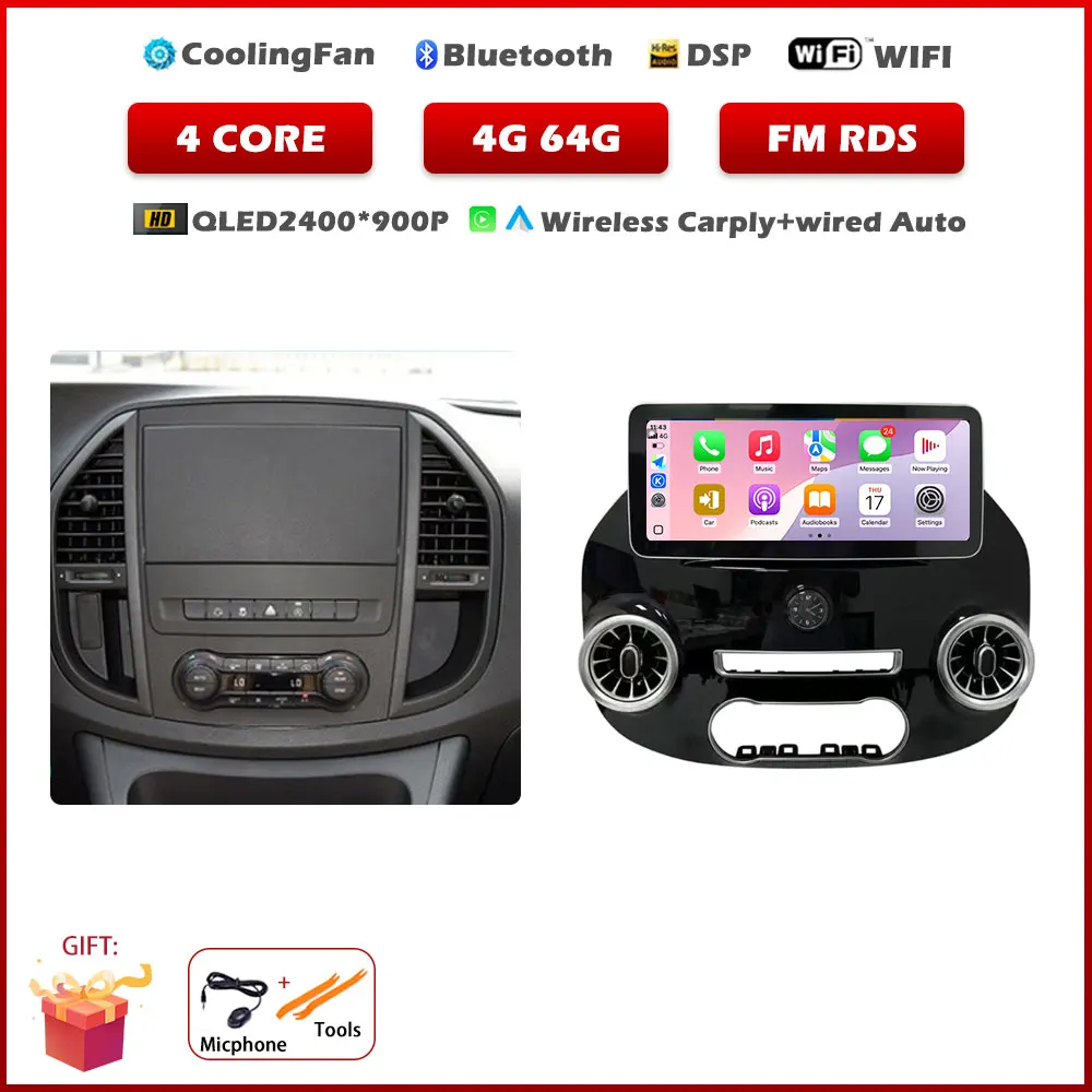 12,3 inch Android 15 autoradio voor Benz Vito W447 2014-2021 stereo-ontvanger GPS-navigatie DSP video Carplay-speler GEEN 2DIN DVD