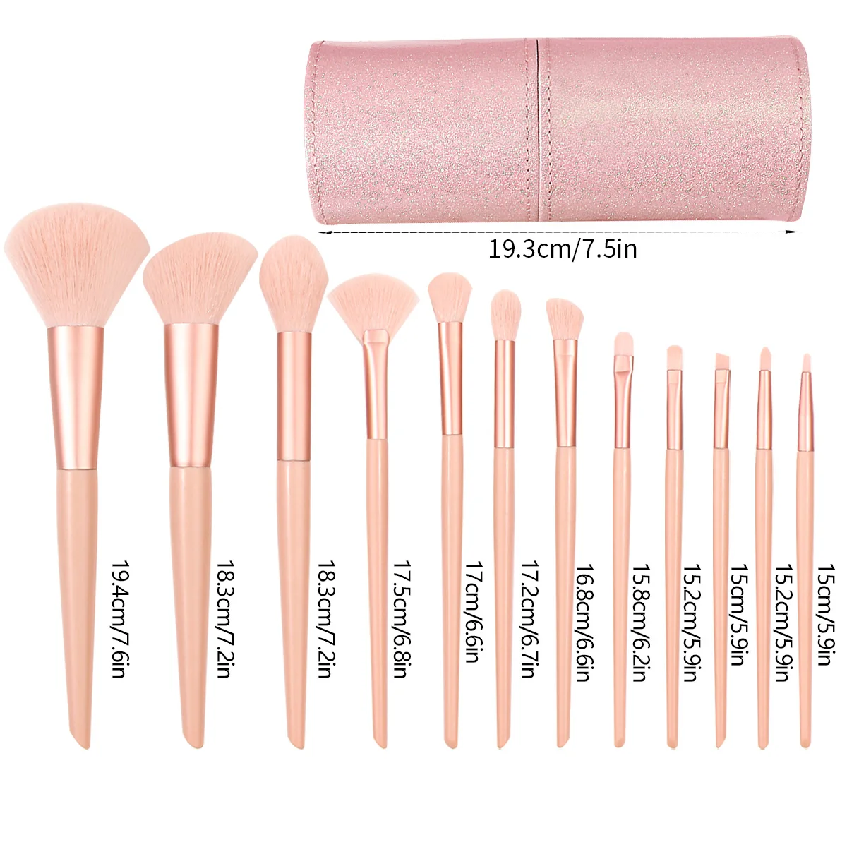 New 12pcs heart pink makeup brush set powder blusher powder brush makeup brush+large capacity PU makeup brush storage bucket