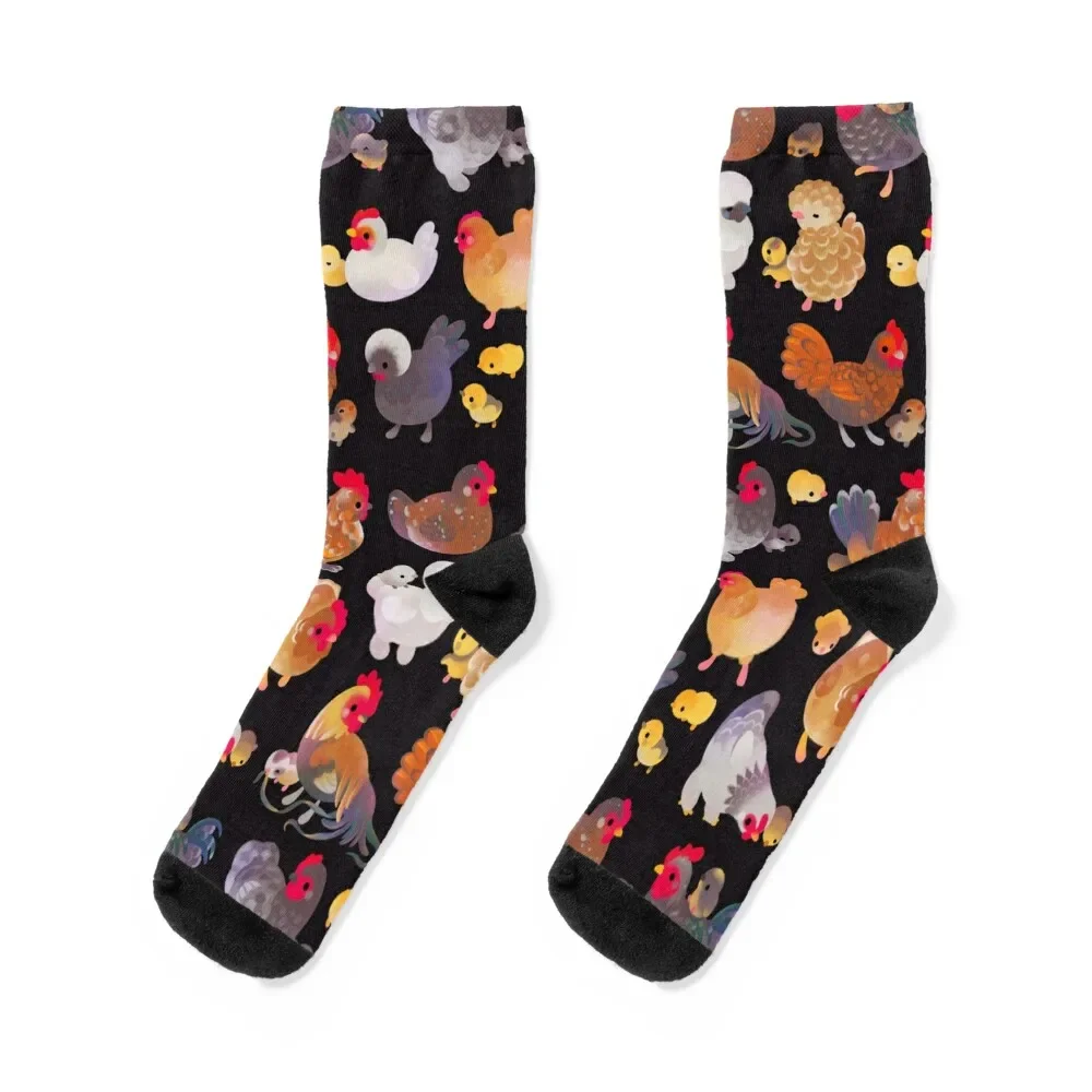 Chicken and Chick - Calcetines oscuros hockey de lujo Calcetines deportivos florales Hombre Mujer