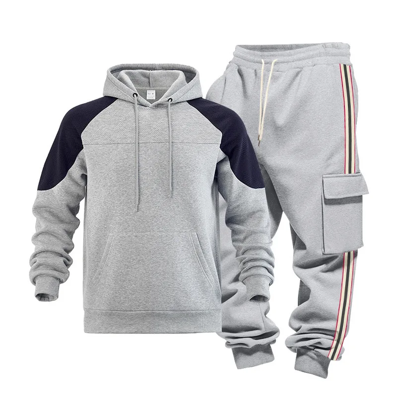 

Cross-border winter blockbuster loose casual men's simple outdoor hooded commuter contrasting sweater sweatpants set