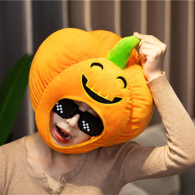 

Hot 40cm Cute Expression Pumpkin Head Hat Funny Halloween Pumpkin Head Girl Photo Props Gorras Touca Sombreros divertidosMZ005