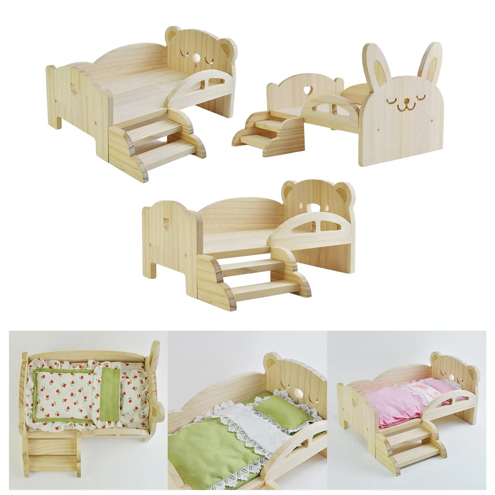 Doll Miniature Bed with Stairs 30cm Dolls Furniture Set Accessories