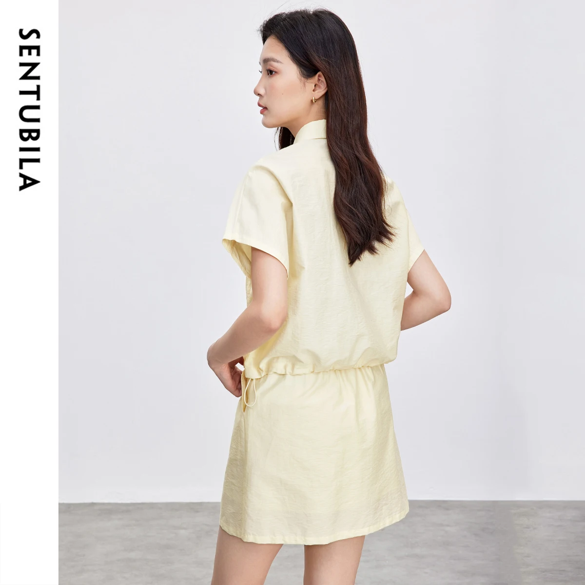 SENTUBILA Women's Two Pieces Set 2025 New Lapel Short Sleeve Shirt Elastic Waist Mini Skirt New In Matching Sets 152Z87899