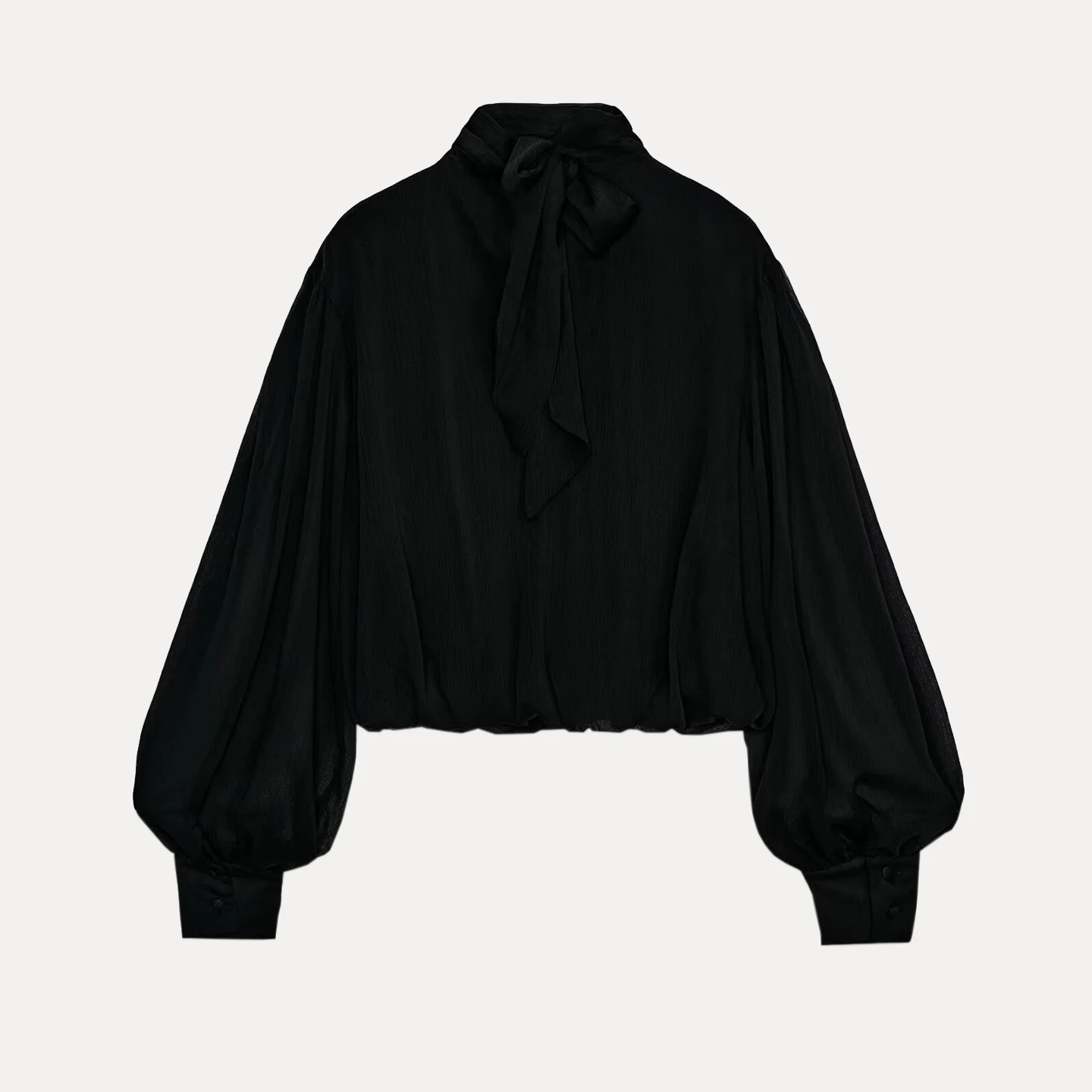 Z Women's Faion Balloon Sve irt Pleated Semi-Transparent Individual Personali ort Length European Sle Autum...