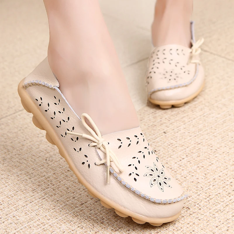 New Moccasins Women Flats Autumn sneakers Women Loafers Genuine Leather Female Shoes Slip On Ballet Bowtie Women Shoes Big Size