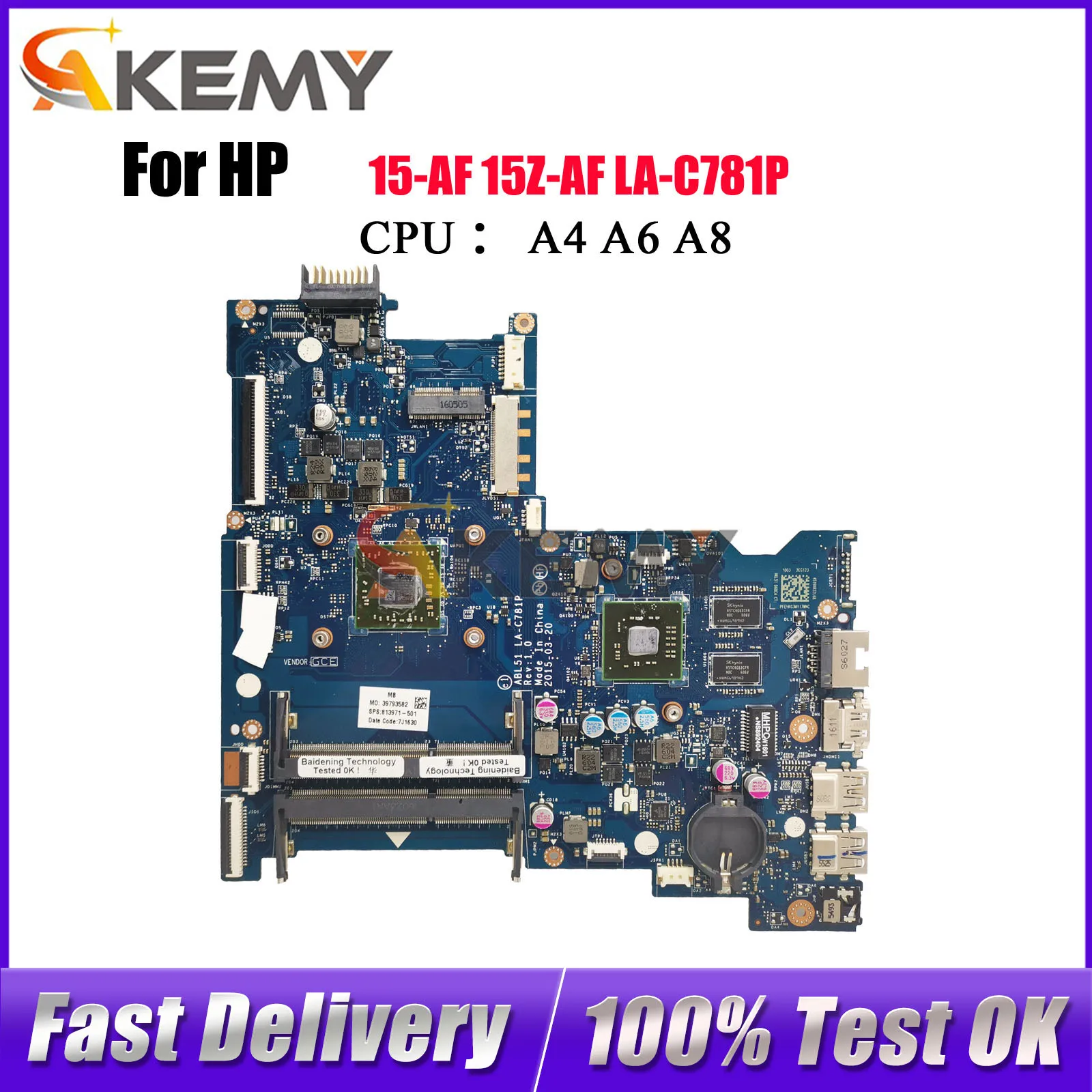 

LA-C781P Laptop Motherboard For HP Pavilion 15-AF 15-BA With A6 A8 CPU R5 M330 GPU 813971-501 813971-001 100% Fully Tested
