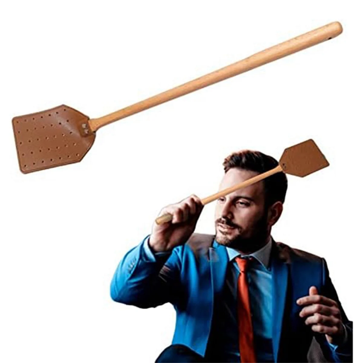 Neue Fliegenklatsche aus PU-Leder, robuste manuelle Fliegenklatsche mit Holzgriff, langlebige Fliegenklatsche aus Leder für drinnen und draußen