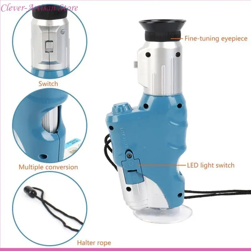 E06B Kids Handheld Microscoop met LED-licht 20x-60x Science Experiment for Children Outdoor Adventure Microscope Cadeau