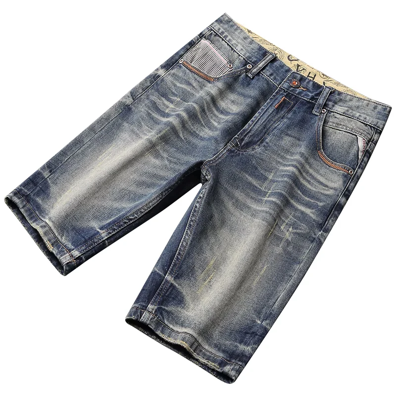 Summer Fashion Designer Men Jeans High Quality Retro Washed Elastic Slim Fit Ripped Short Jeans Vintage Casual Denim Shorts Men