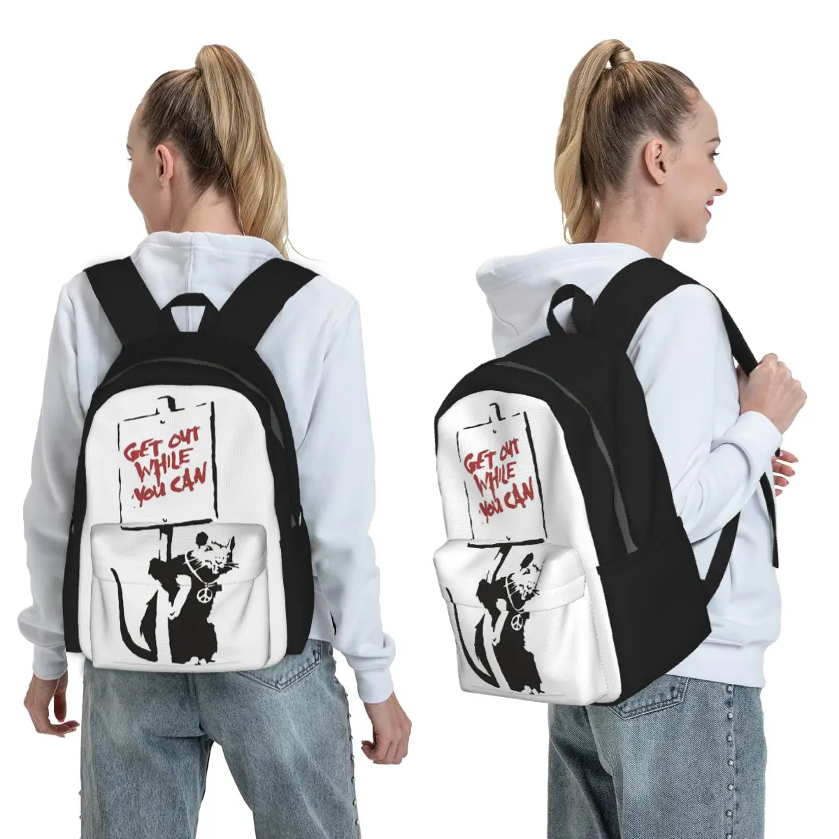 

Get Out While You Can Banksy Graffiti Backpack Student BookBag Children School Bag Laptop Shoulder Bags for Men Women
