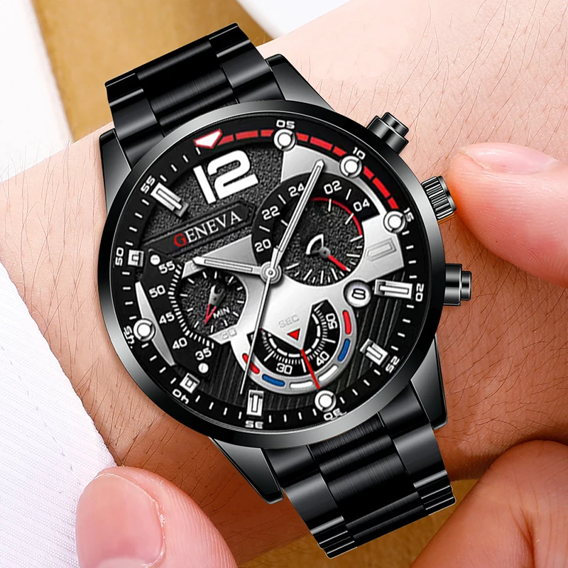 Fashionable Men's Watch Set with Date Function: Casual Style, Including Fashionable Bracelet - Perfect for Daily Wear