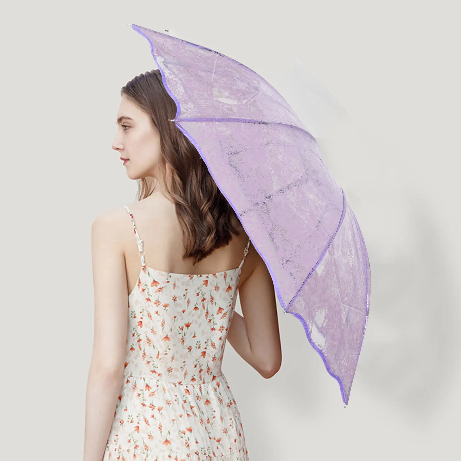 

Foldable Bridal Umbrella Purple Wedding Parasol Decorative Plastic Travel Heart Design Suitable for Wedding Stage