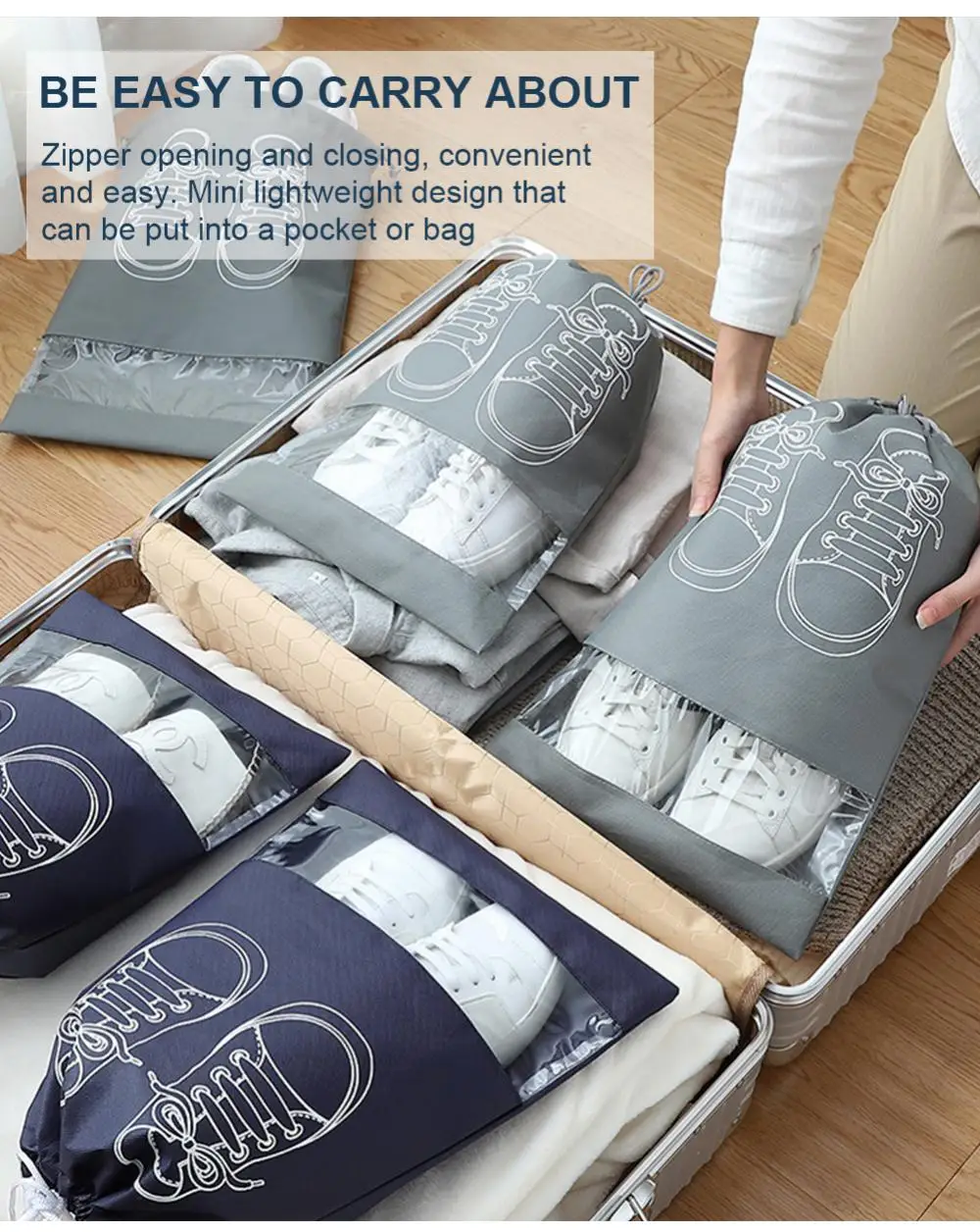 5/10 stücke Schuhe Lagerung Tasche Closet Organizer Vlies Reise Tragbare Tasche Wasserdichte Tasche Kleidung Eingestuft Ziehen Hängen Tasche – Detail 5