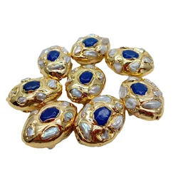 5 Pcs Cultured White Keshi Pearl Jade Gold Plated Beads For Necklace Jewelry Making
