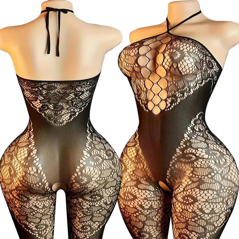 One Pieces Sexy Crotchless Lingerie Plus Size Women Mesh Hollow Bodystocking Erotic Costumes Cosplay Lolita Baby Doll Maid Dress