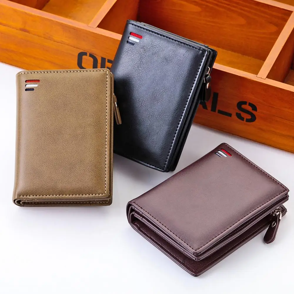 

Fashion Business Wallets ID Card Mens Leather Wallet With Zipper Coin Case Card Holder