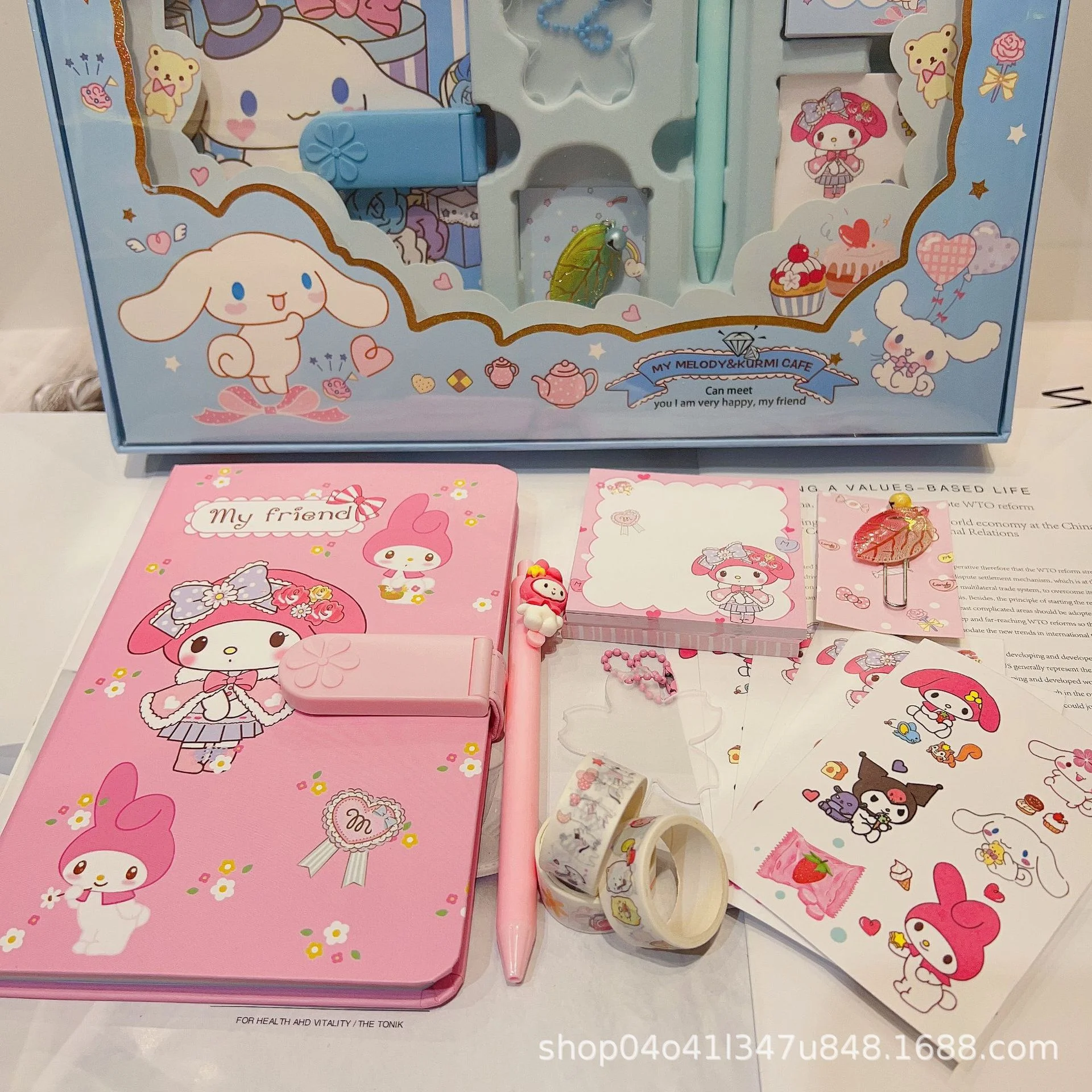 Sanrio mystitcinnoroll pulinkromiノート粘着アカウントブックセットかわいい文房具ステッカーパスワードメモ帳署名ペン