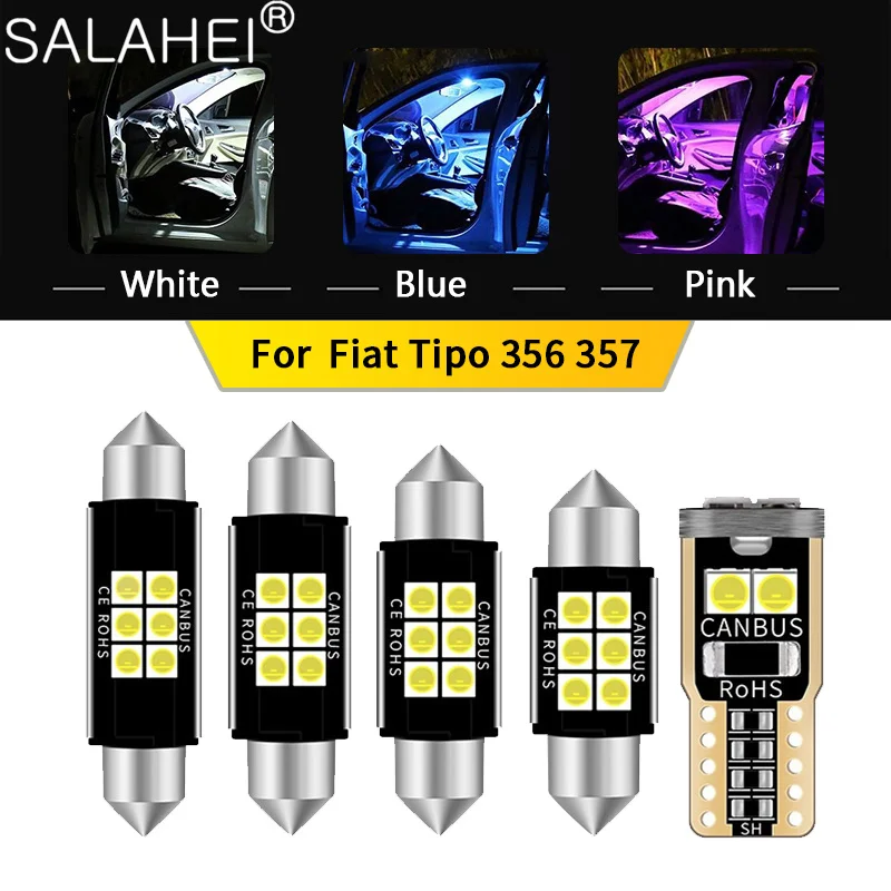 

6 Pcs Car White Interior LED Light Bulbs Package Kit For Fiat Tipo 356 357 (2015+) Map Dome Trunk Lamp Iceblue