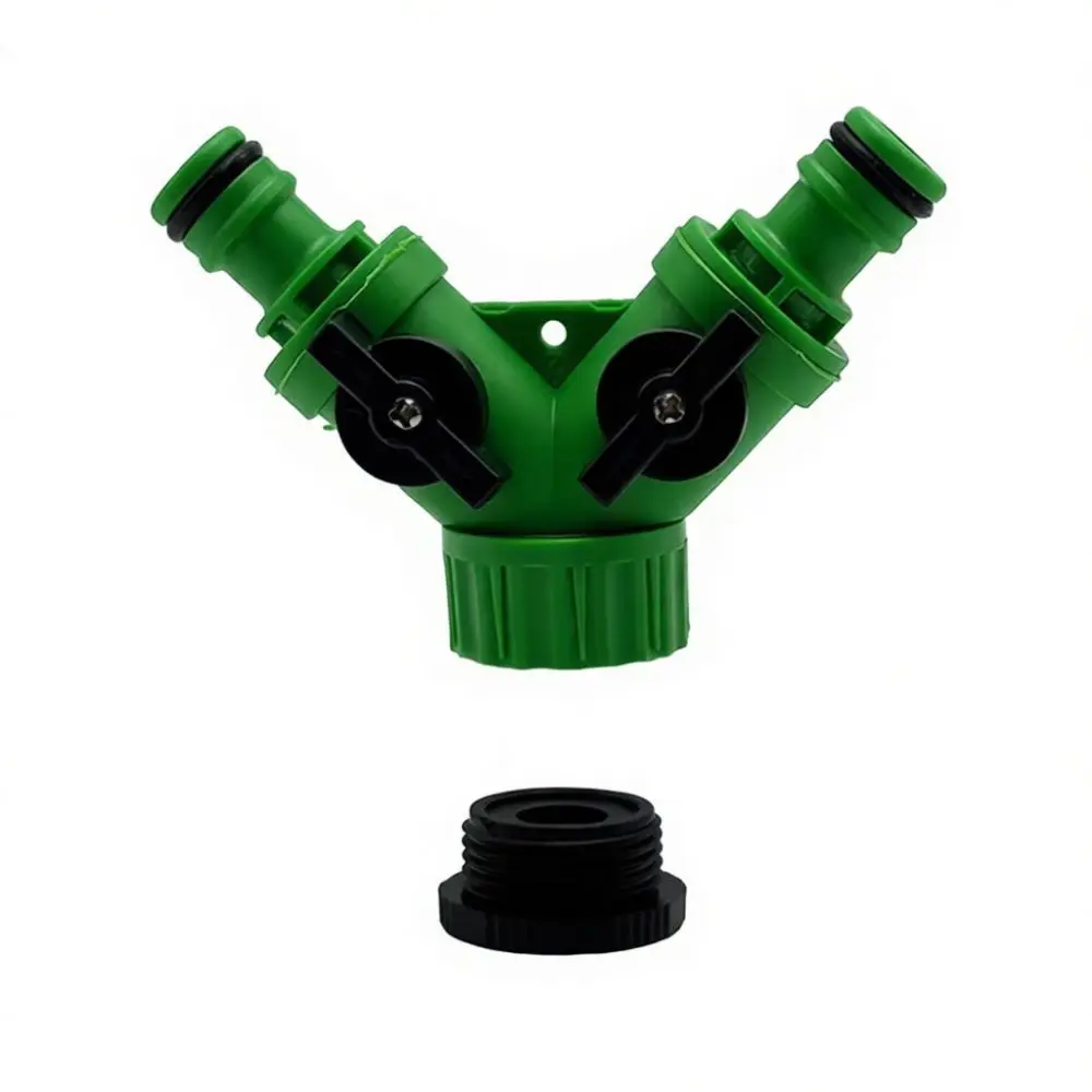 Two Way Water Hose Splitter Plastic Irrigation Connector Garden Faucet Adapter Outdoor Dual Tap Valve Green Watering Gear