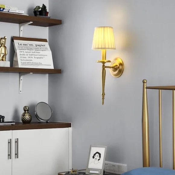 

American Copper Wall Lamp Modern Minimalist Bedroom Bedside Lamp Living Room Corridor Hotel Villa Decorative Lighting