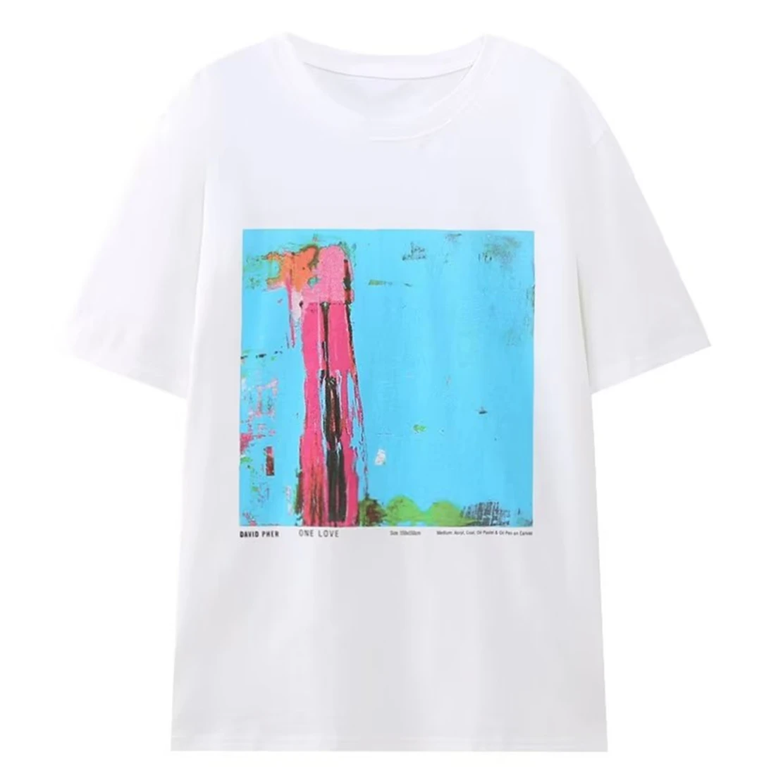 

Withered Fashion Hand-painted Graffiti Fashion Printing Round Neck Cartoon Casual Top High Street Cotton Summer Tshirts Women