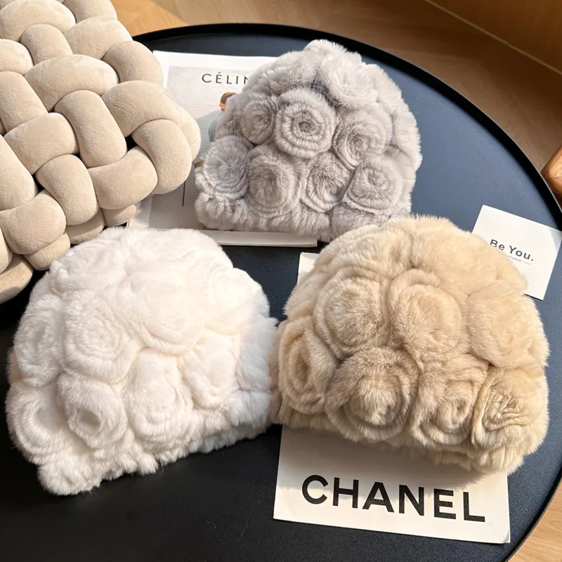 

Шапка-бини из меха кролика рекс, утолщенная модная теплая морозостойкая женская шапка, пушистая шапка из натурального меха, зимние теплые шапки из натурального меха