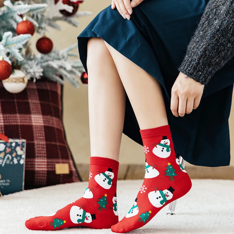 Cute Christmas Cartoon Women Socks Funny Elk Snowman Santa Claus Printed Sox for Girls Boys  Kawaii Gifts of Christmas