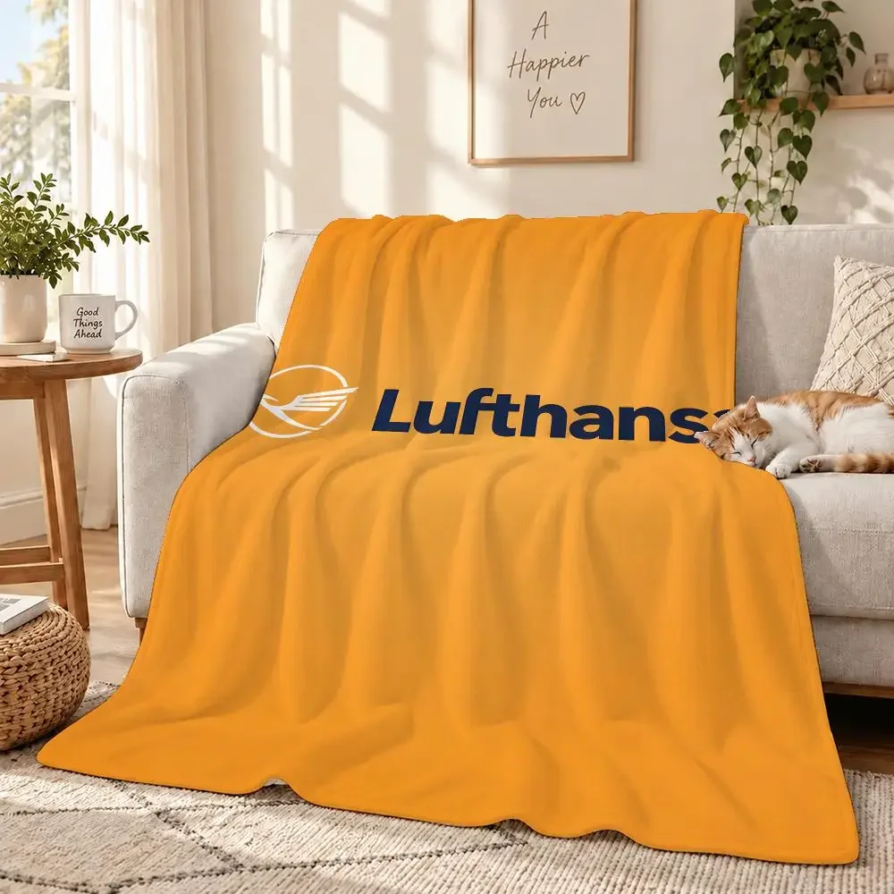 Airline Lufthansa Throw Soft Custom Printed Flannel Throw Blanket, for Home, Travel & Camping