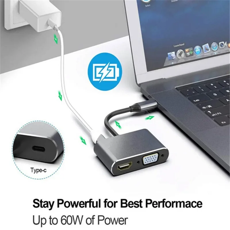 Fast Charging USB C To HDMI-Compatible VGA Type-C Digital AV Multiport Adapter – Thunderbolt 3 Converter To 4K 1080P