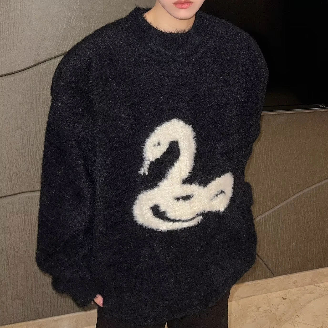 

Loose Hong Kong Sle Sweater for Men Autumn Winter Faionable Plump Snake ape Top Large Size 300 Pou Baseball Collar L...