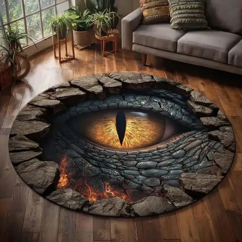VIKAMA Non-slip 2D Dragon Eye Cave Rug Gothic Round for Living Room Bedroom Decor