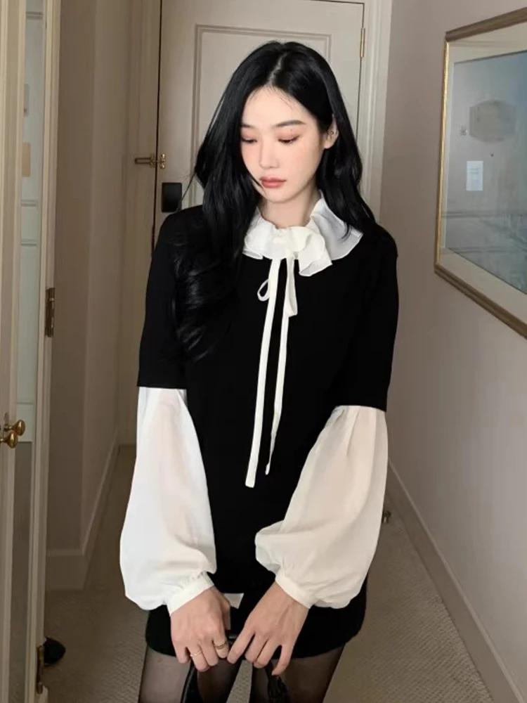 Short Sleeve Ropa Mujer 2025 Woman Sweater Korean Outerwears Autumn Winter Pullovers Clothes Women +lace Up Ruffles Shits