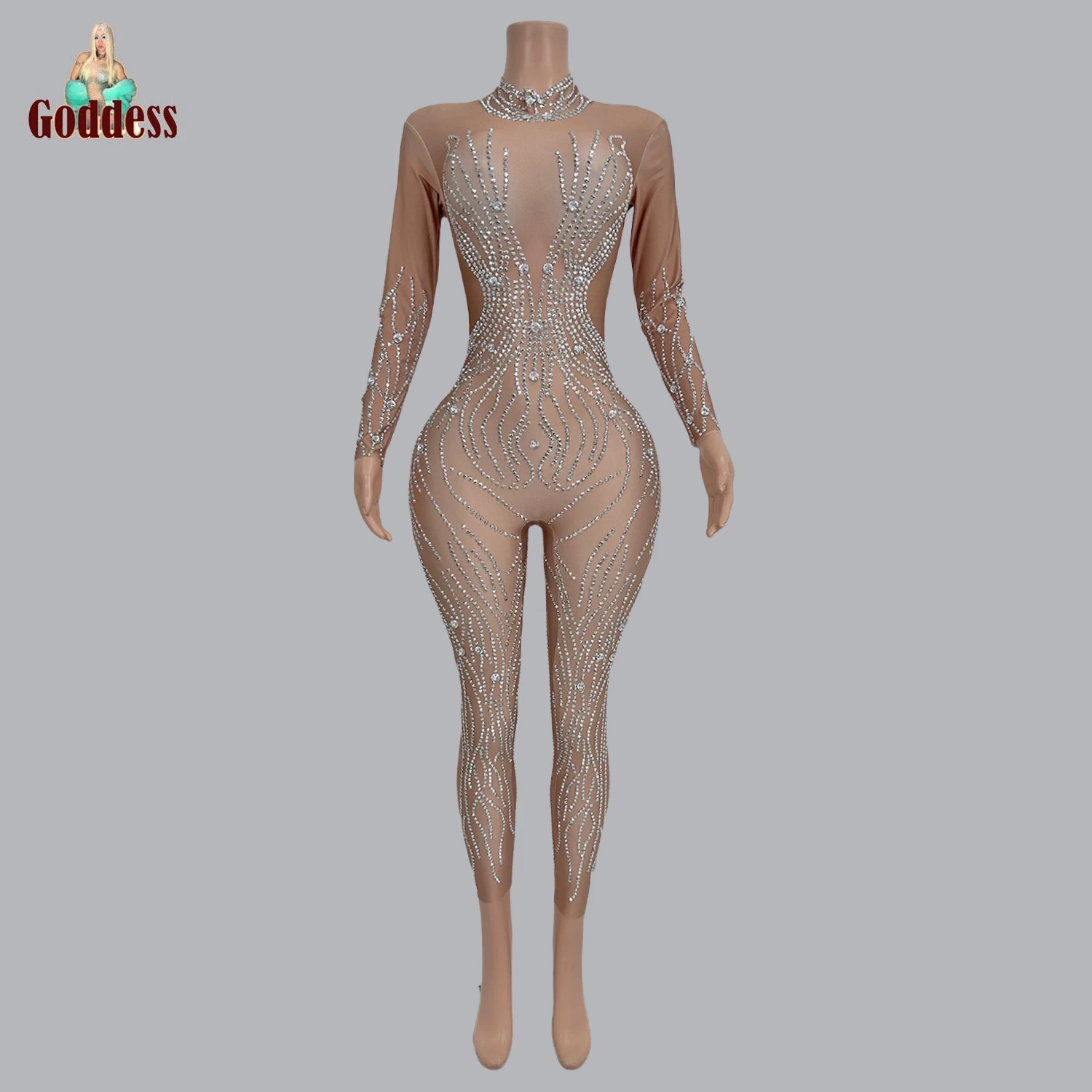 

Glitter Women's Bodycon Jumpsuit Performance Silver Sparkly Rhinestones Spandex Leggings Dance Stage Performance Sexy Jumpsuit