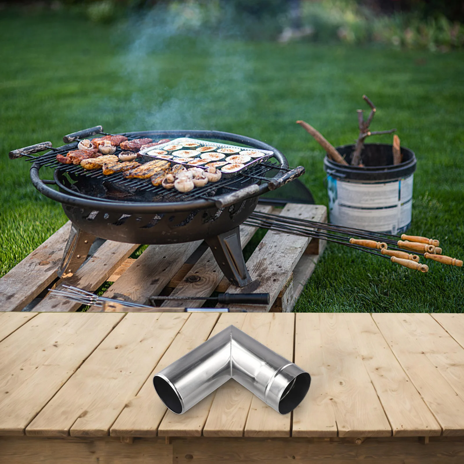 Adaptador de tubo de chimenea Sección de tubo de 90 grados Camping al aire libre Acero inoxidable 304 Diseño liviano Sin material de óxido