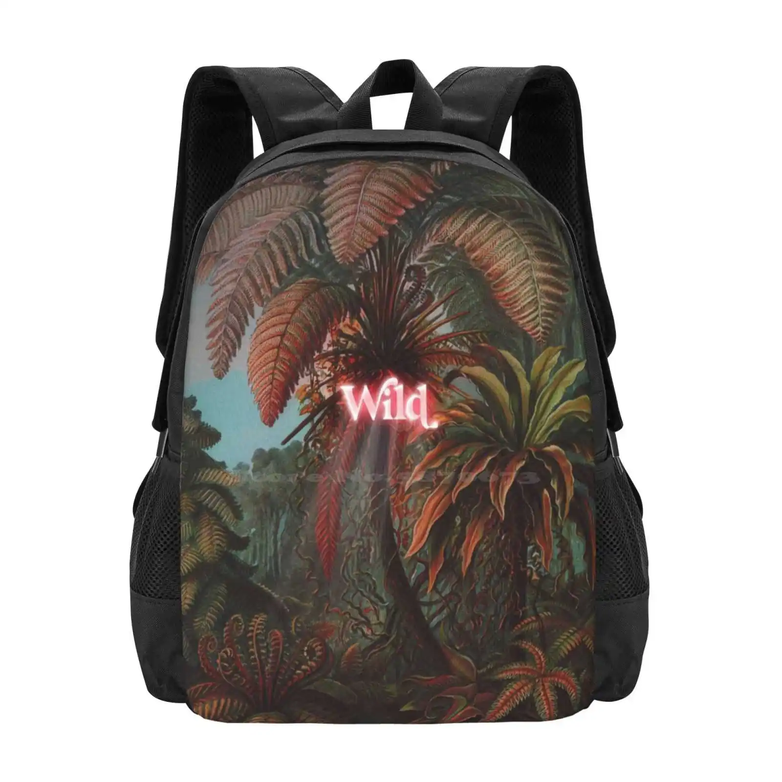 Wild Hot Sale Schoolbag Backpack Fashion Bags Wild Typography Jungle Tropical Fern Plants Green Red Pop Art Modern Art