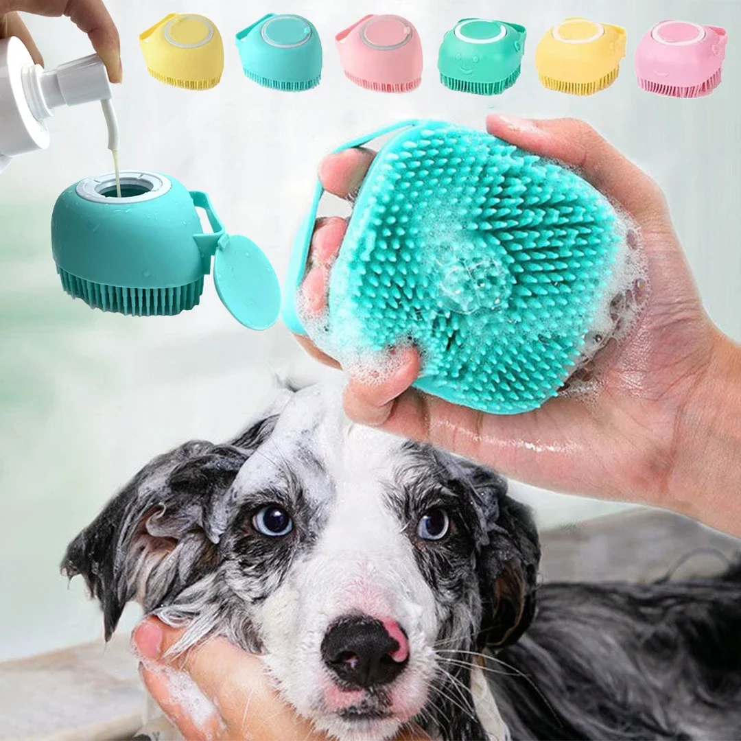 Silicone Brush For Dog and Cat Pet Bathroom Washing Massage Dispenser Grooming Shower Brush Comb